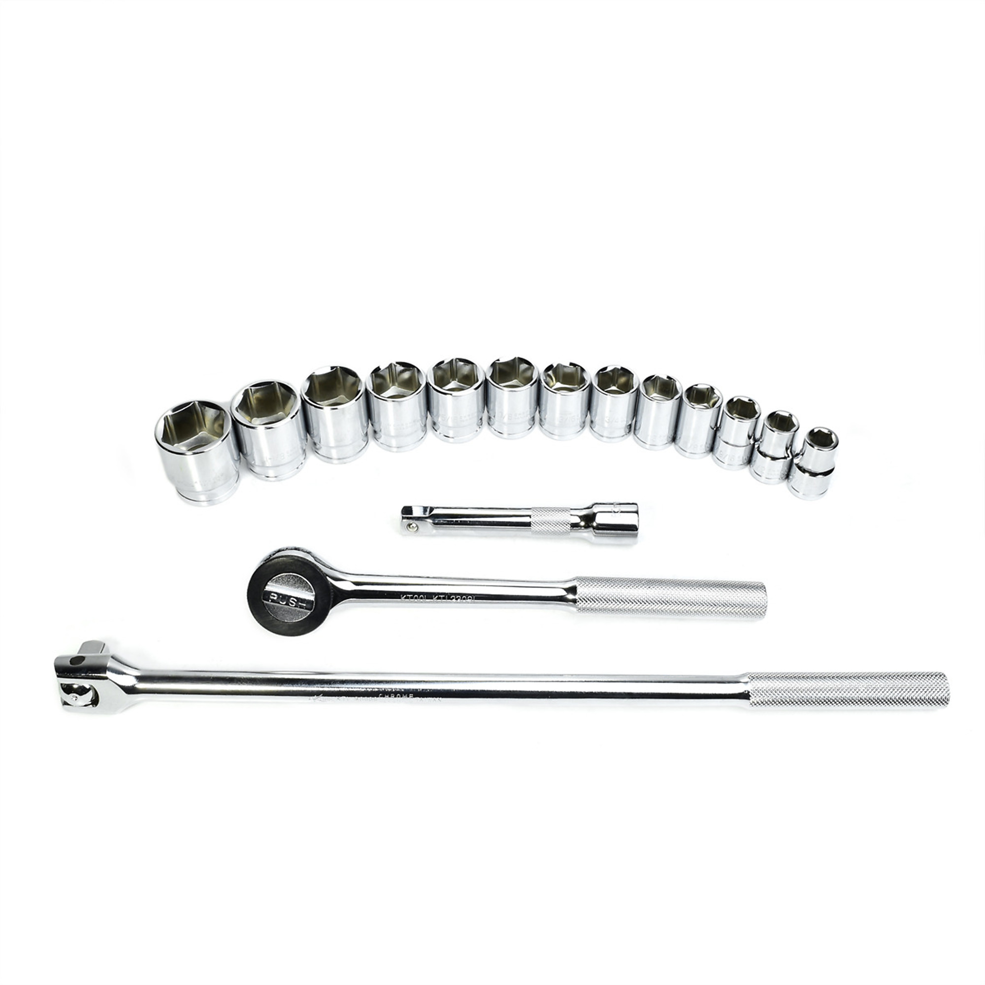 K-Tool International Socket Set — 16-Piece, SAE, 1/2in. Drive, 6-Point, Shallow, Chrome Vanadium Steel, Model# KTI23000